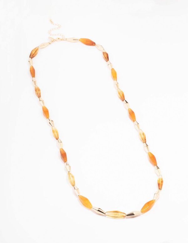 Long Beaded Orange Stone Necklace For Sale - Image 2