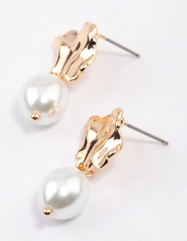 Gold Molten Pearl Drop Earrings & Polishing Set Hot on Sale