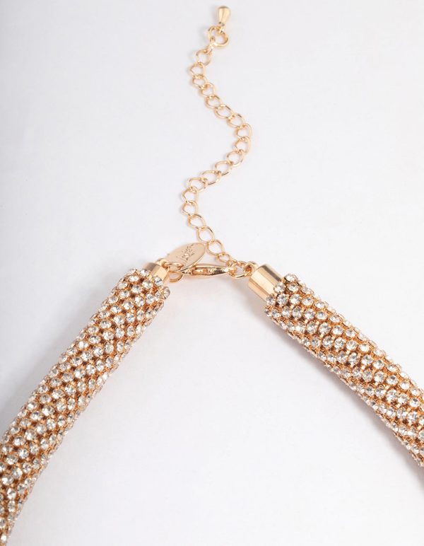 Gold Diamante Mesh Necklace Cheap - Image 3