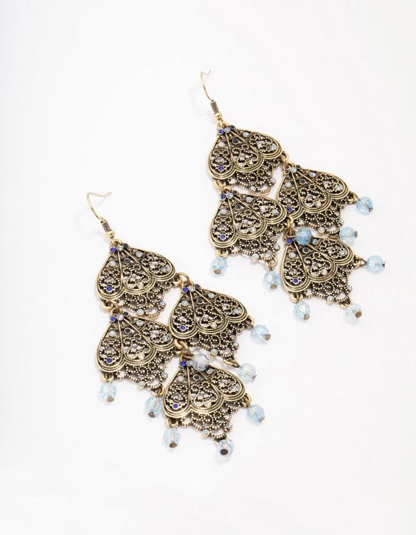 Antique Gold Filigree Beaded Drop Earrings Online now