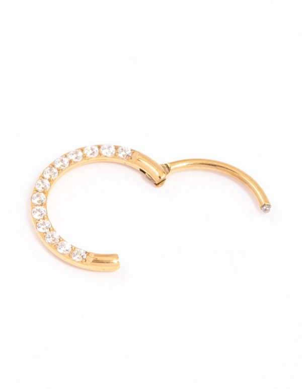 Gold Plated Titanium Cubic Zirconia Clicker Ring 8mm For Sale - Image 2
