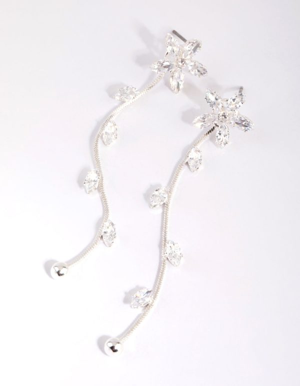 Silver Cubic Zirconia Flower Vine Drop Earrings Online now
