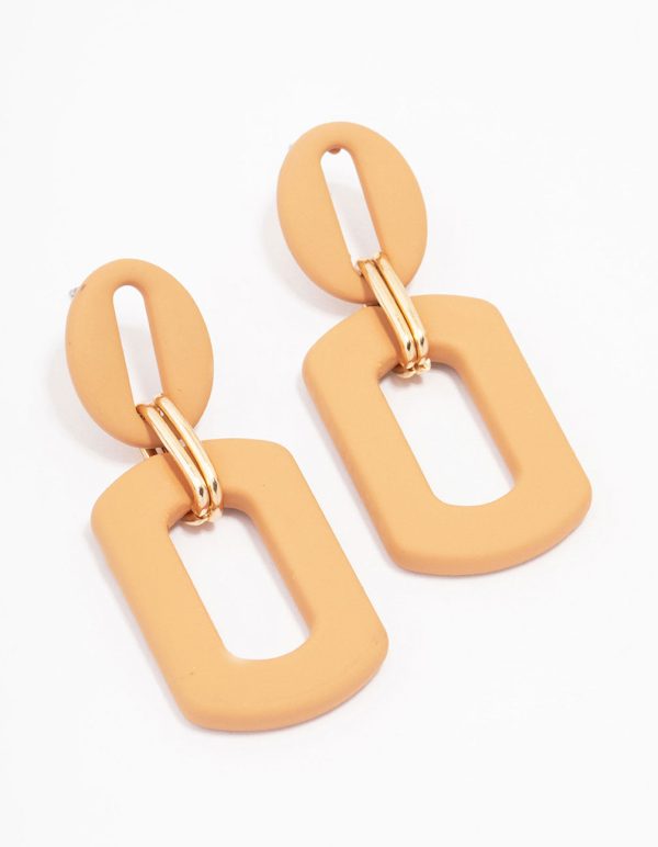Orange Mini Ribbed Interlock Link Drop Earrings Online