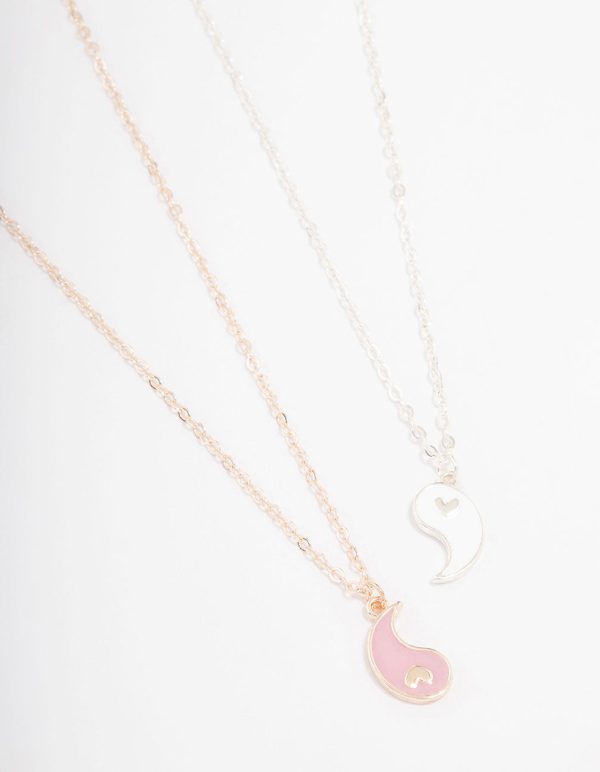 Two-Toned Heart Yin & Yang Necklace Pack Cheap
