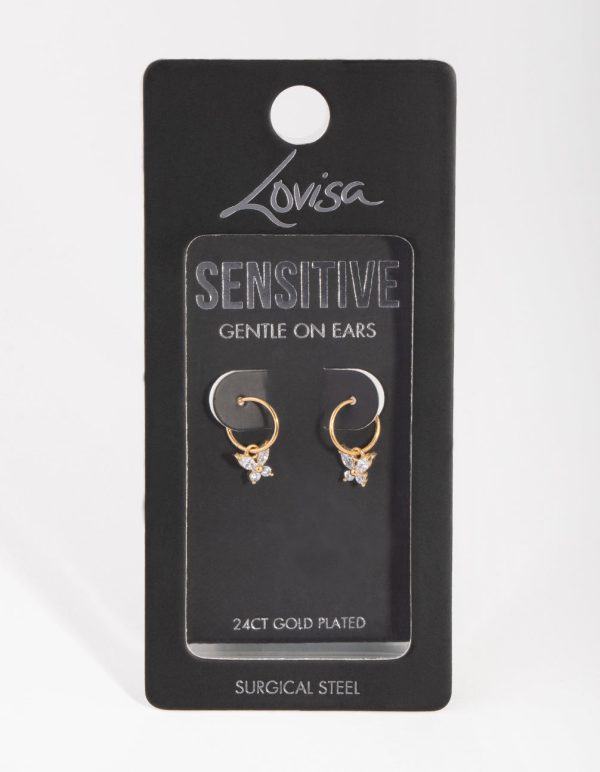 24 Carat Gold Plated Surgical Steel Butterfly Sleeper Earrings Discount - Image 5