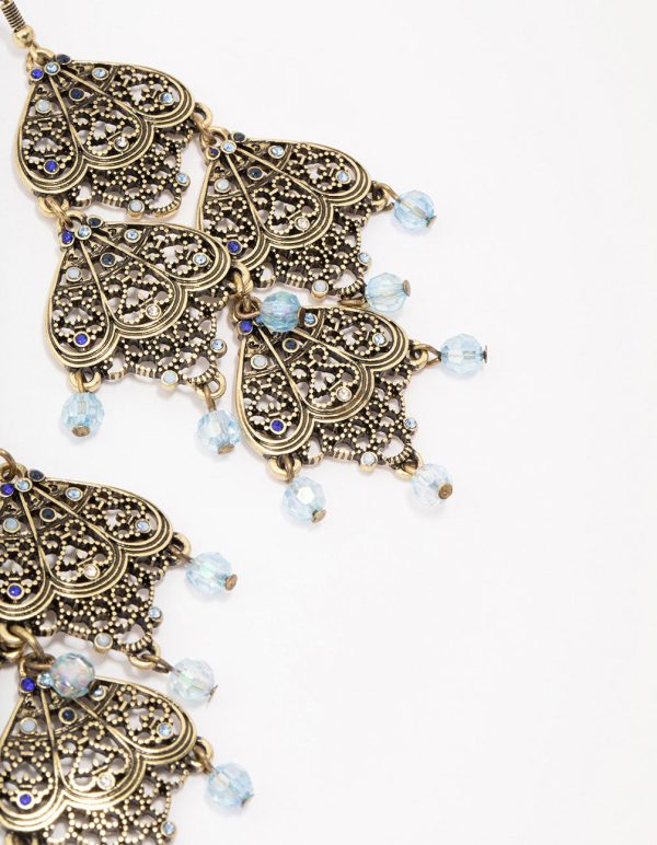 Antique Gold Filigree Beaded Drop Earrings Online now - Image 3