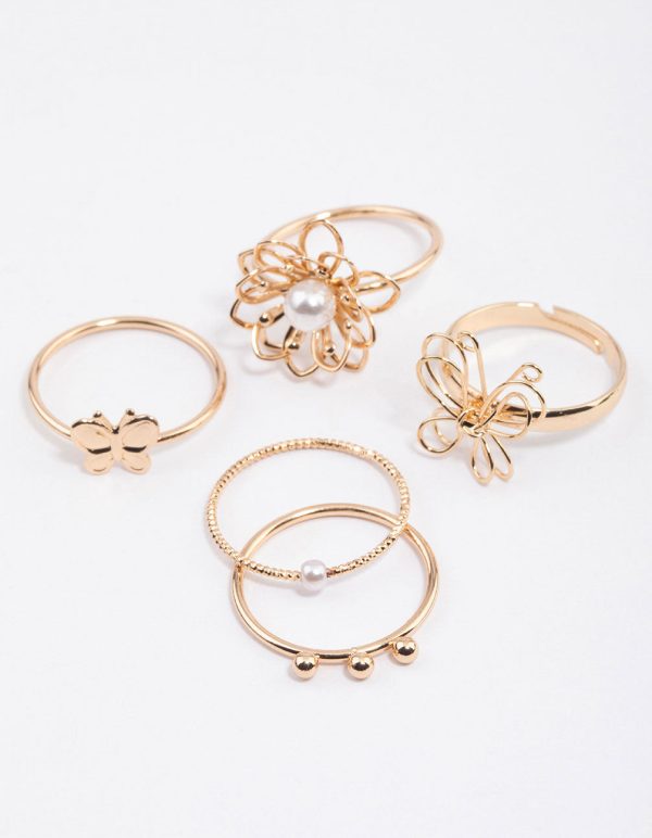 Gold Wire Flower & Butterfly Ring Pack Sale