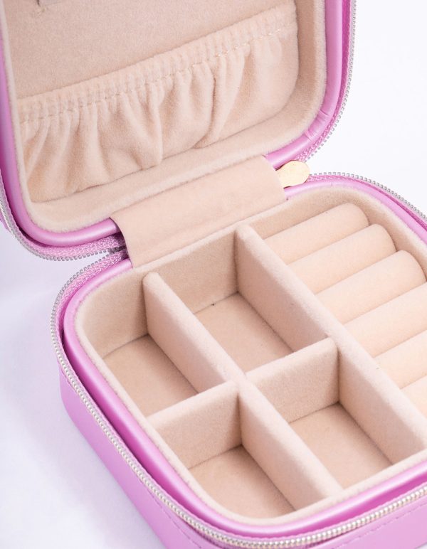 Pink Smooth PU Leather Compact Jewellery Case Hot on Sale - Image 3