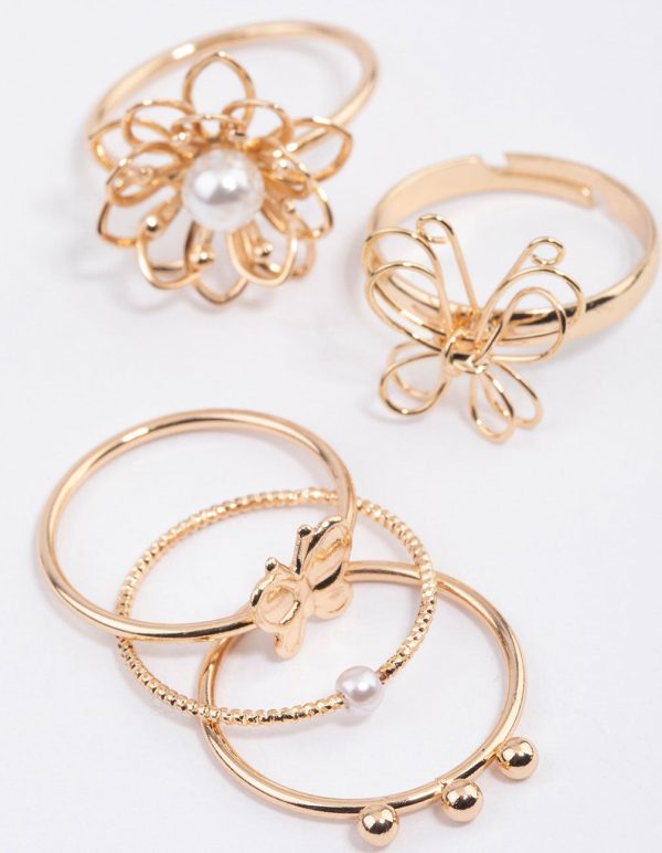 Gold Wire Flower & Butterfly Ring Pack Sale - Image 2