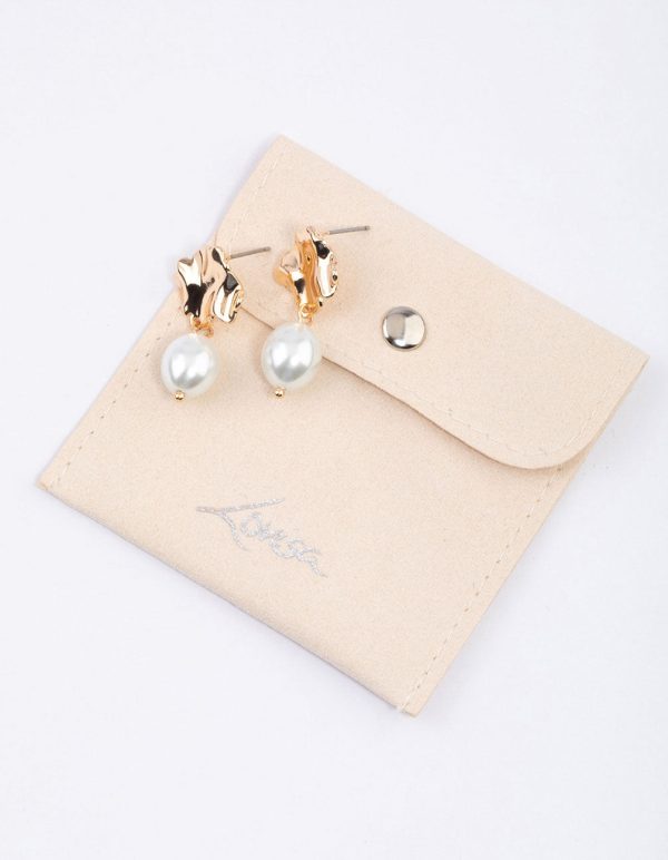 Gold Molten Pearl Drop Earrings & Polishing Set Hot on Sale - Image 2