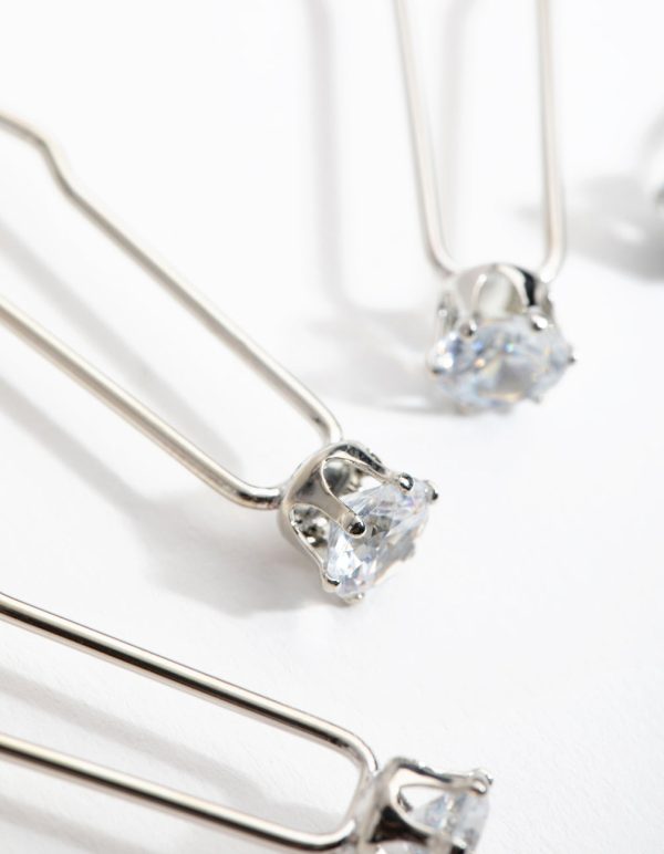 Silver Cubic Zirconia Crystal 4-Pack Hair Pins Online Sale - Image 3