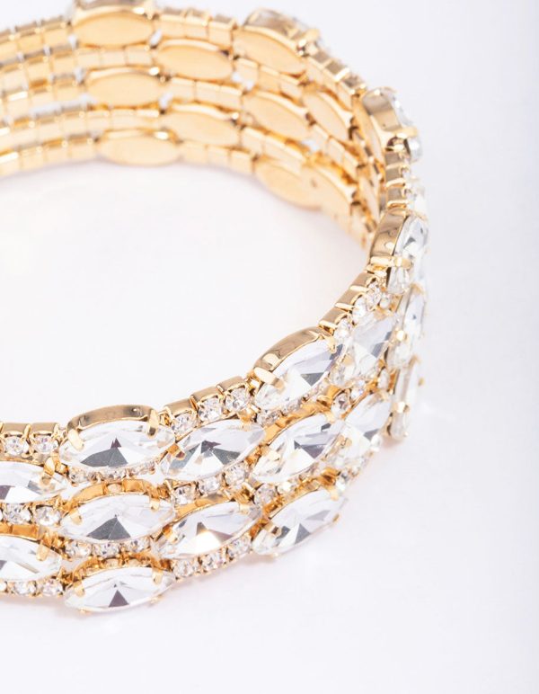 Gold Layered Diamante Oval Wrist Cuff on Sale - Image 2