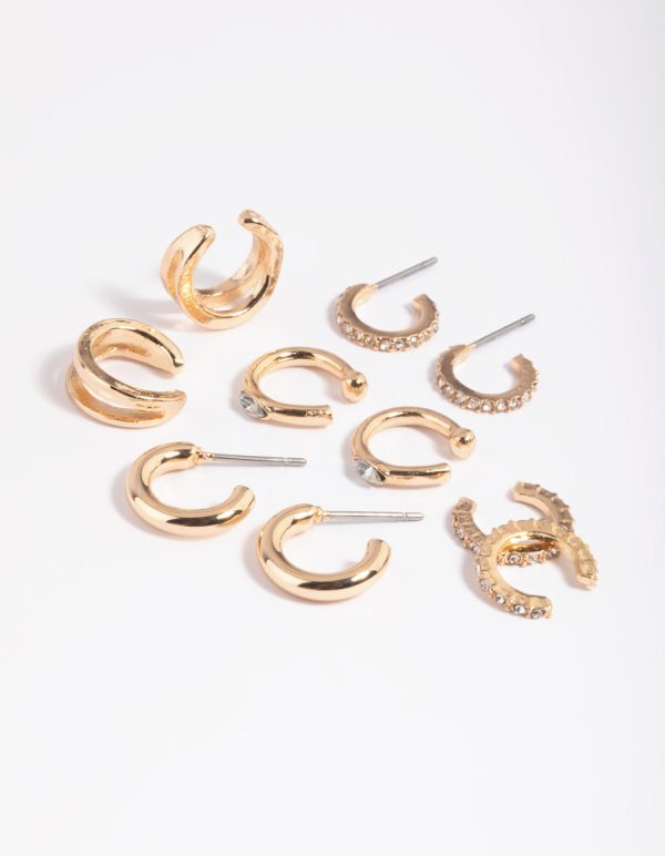 Gold Diamante Cuff & Huggie Earring Stack 5-Pack Online