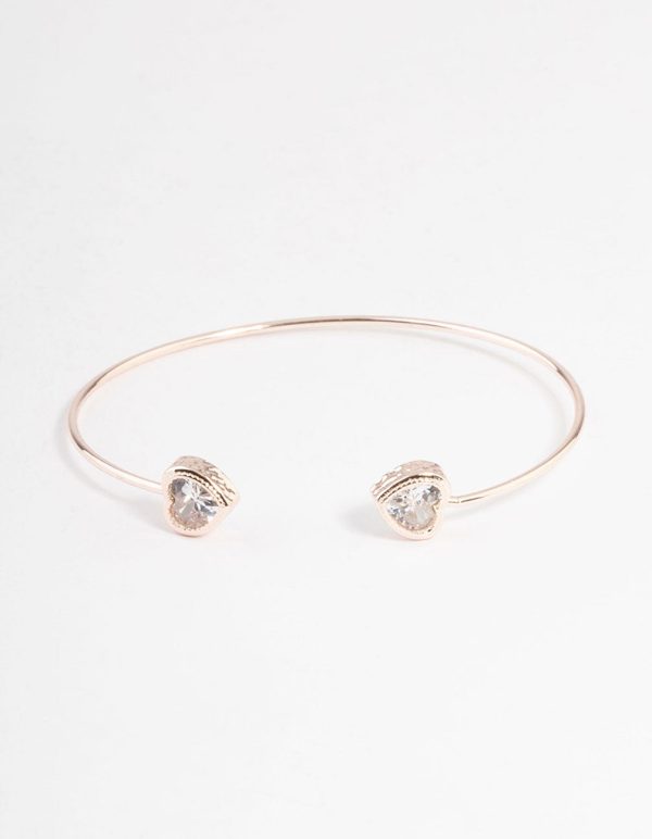 Rose Gold Cubic Zirconia Heart Open Cuff Bangle Online now