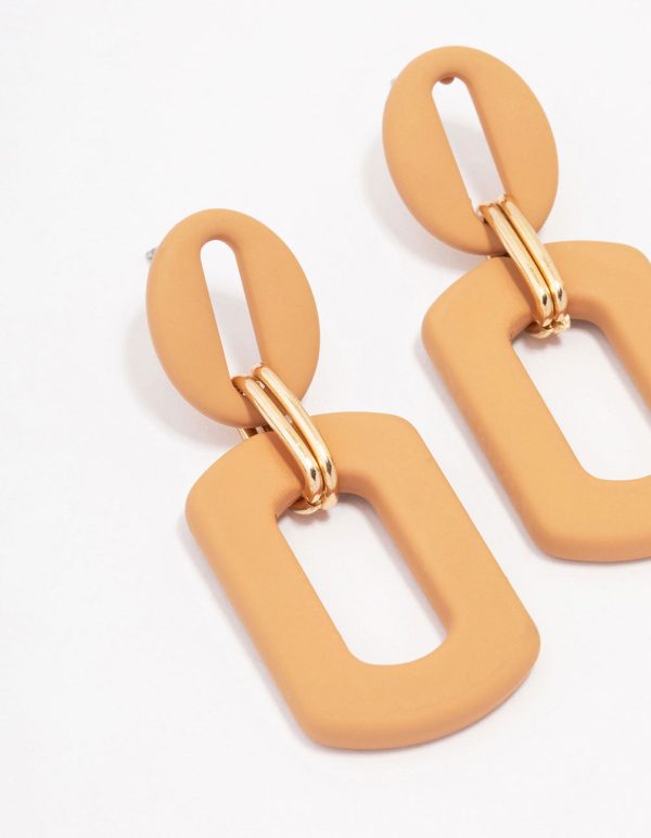 Orange Mini Ribbed Interlock Link Drop Earrings Online - Image 2