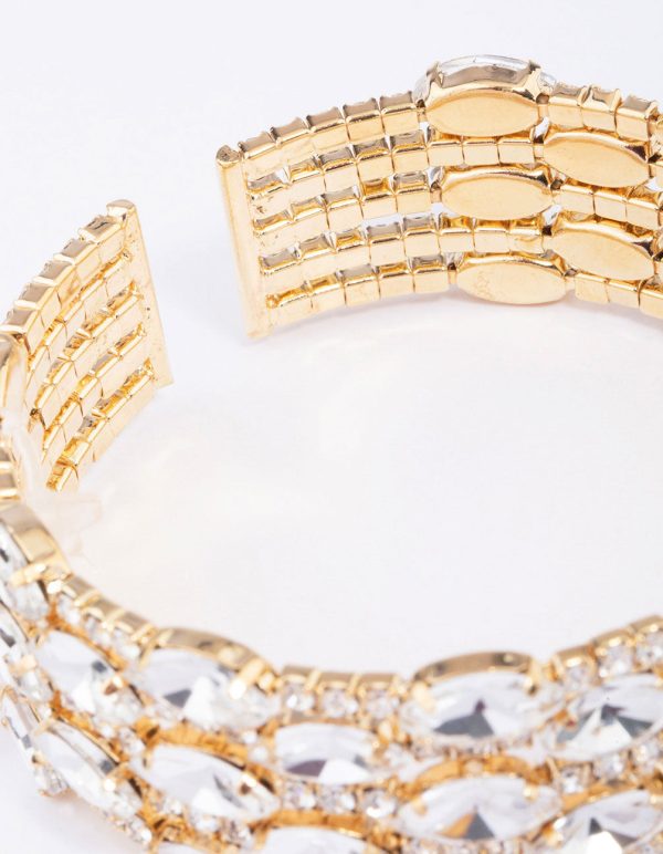 Gold Layered Diamante Oval Wrist Cuff on Sale - Image 3