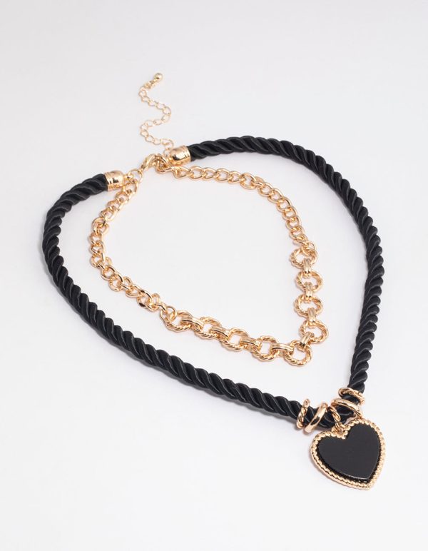 Gold Double Row Twist Rope Heart Necklace Hot on Sale - Image 2