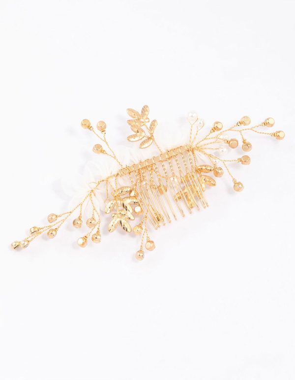 Gold Flower Diamante & Pearl Hair Comb Online Sale - Image 3