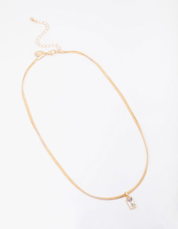 Gold Plated Classic Cubic Zirconia Baguette Pendant Necklace Online now - Image 2