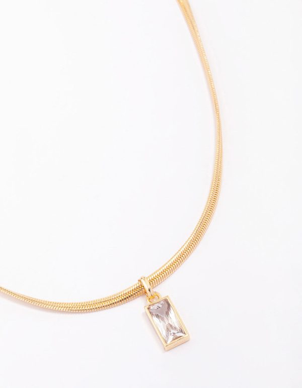 Gold Plated Classic Cubic Zirconia Baguette Pendant Necklace Online now
