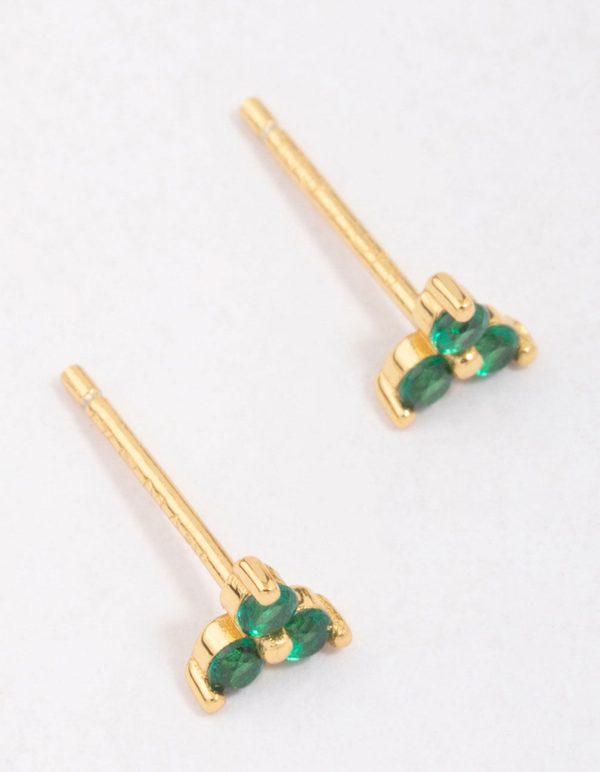 Gold Plated Sterling Silver Emerald Cubic Zirconia Trio Stud Earrings For Discount