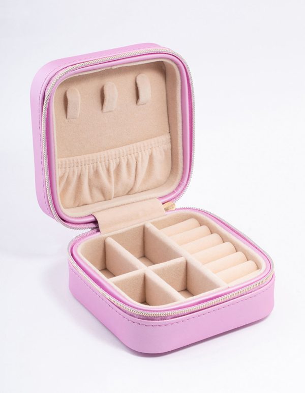 Pink Smooth PU Leather Compact Jewellery Case Hot on Sale - Image 2