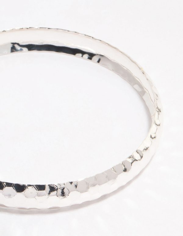 Silver Thin Hammered Bangle Discount - Image 2