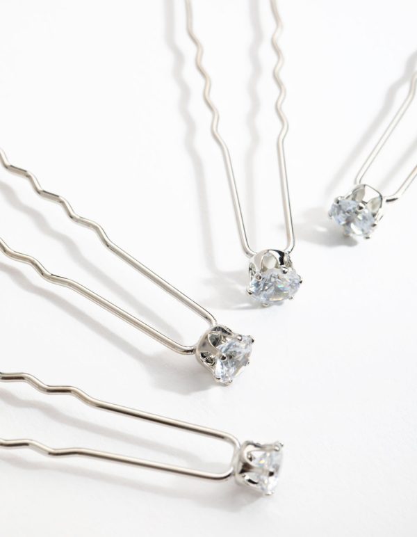 Silver Cubic Zirconia Crystal 4-Pack Hair Pins Online Sale - Image 2