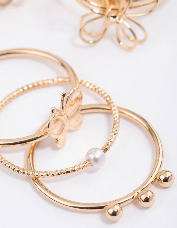 Gold Wire Flower & Butterfly Ring Pack Sale - Image 3