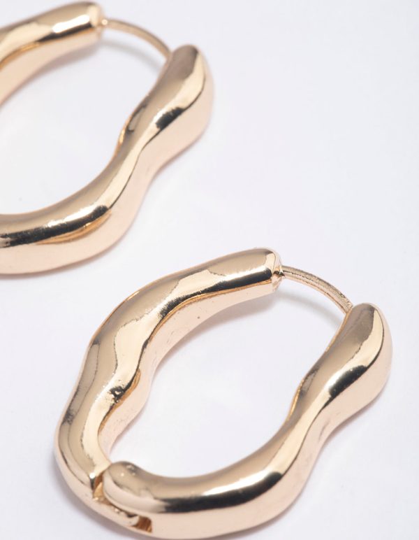 Gold Molten Oval Huggie Earrings Online now - Image 3