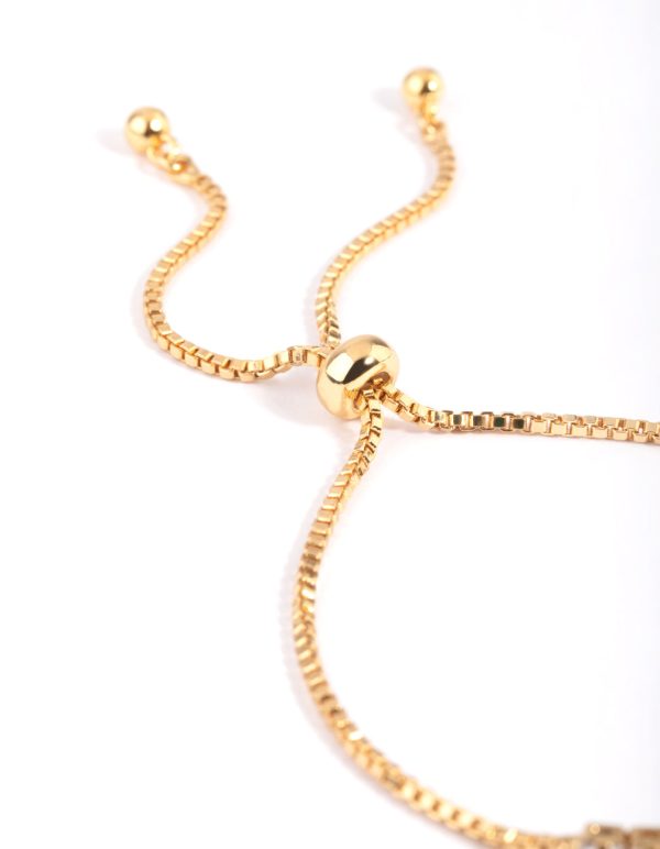 Gold Plated Cubic Zirconia Box Chain Toggle Tennis Bracelet For Sale - Image 4