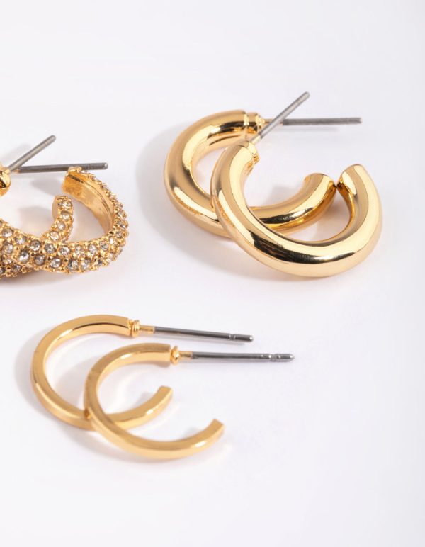 Gold Plated Diamante Hoop Earring Pack Online Hot Sale - Image 4