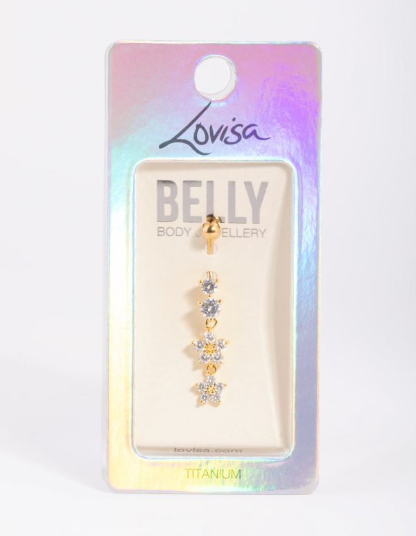 Gold Plated Titanium Flower Belly Bar Online - Image 2