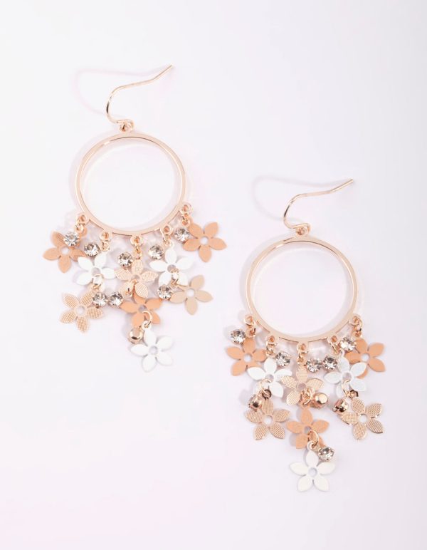 Rose Gold Cascading Flower Drop Earrings Fashion