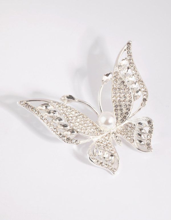 Silver Butterfly & Pearl Brooch Online Sale