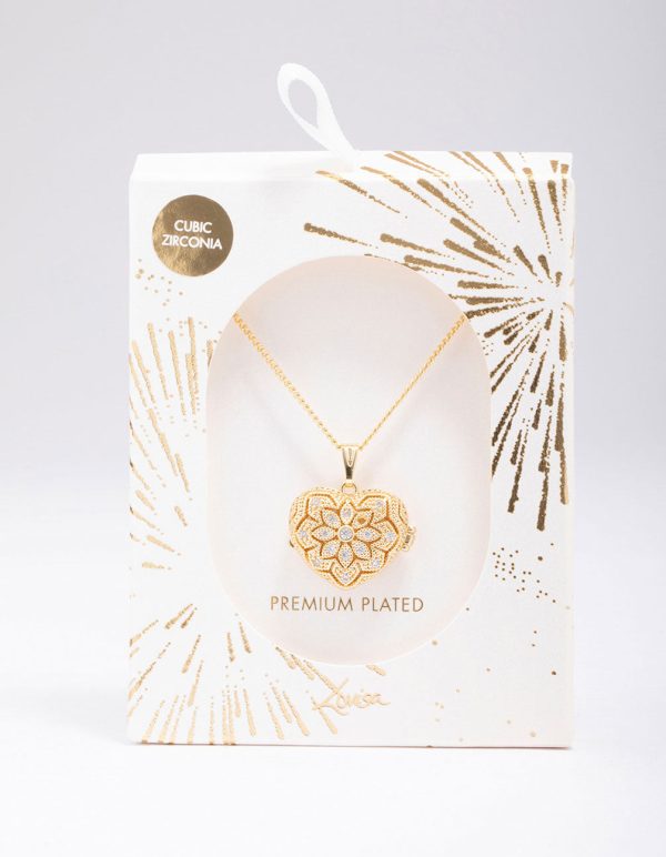 Gold Plated Heart Locket Cubic Zirconia Pendant Necklace For Sale - Image 2