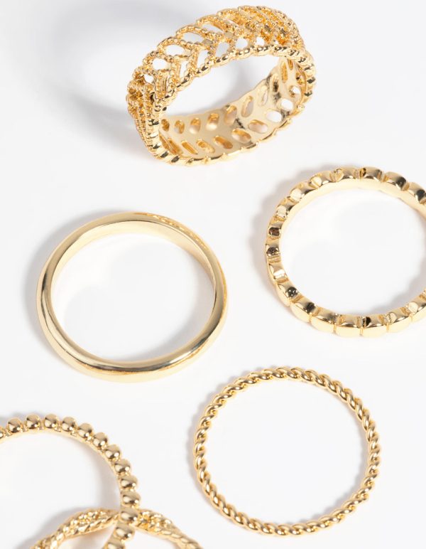 Gold Plated Textured Ring 6-Pack Online now - Image 2