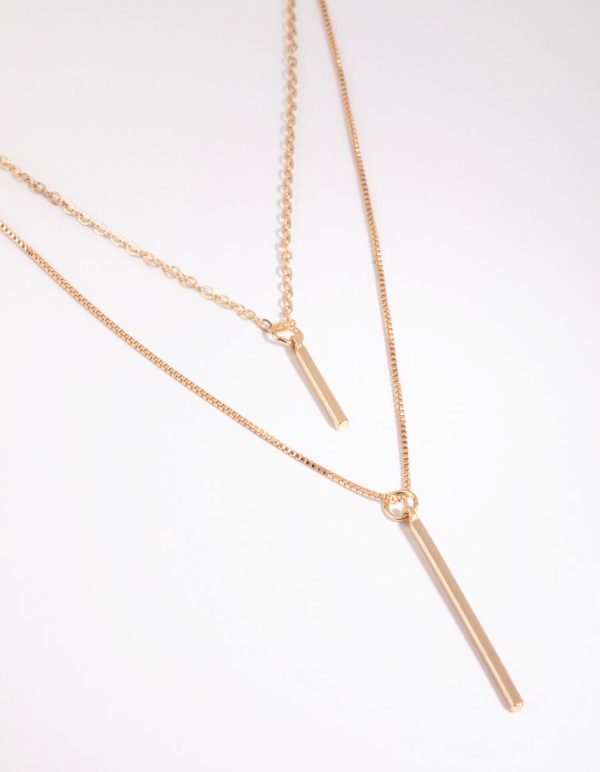 Gold Double Drop Bar Necklace Fashion