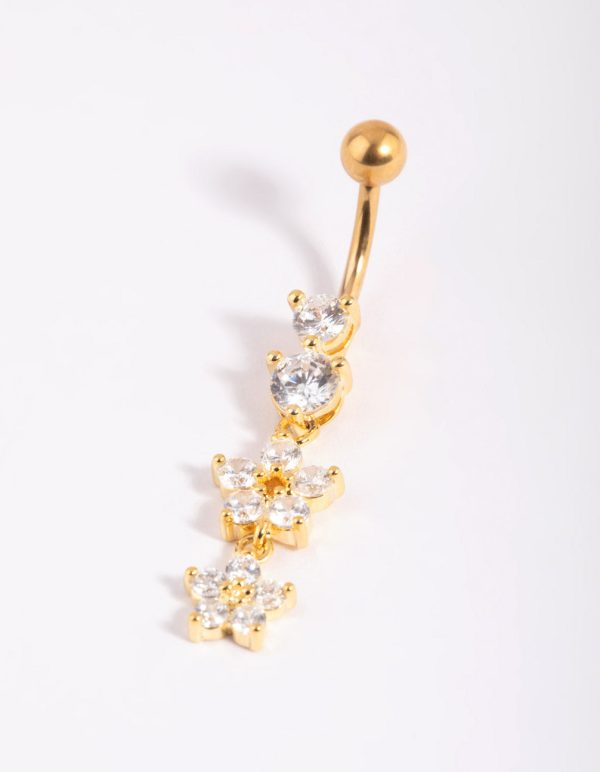 Gold Plated Titanium Flower Belly Bar Online