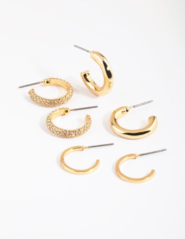 Gold Plated Diamante Hoop Earring Pack Online Hot Sale
