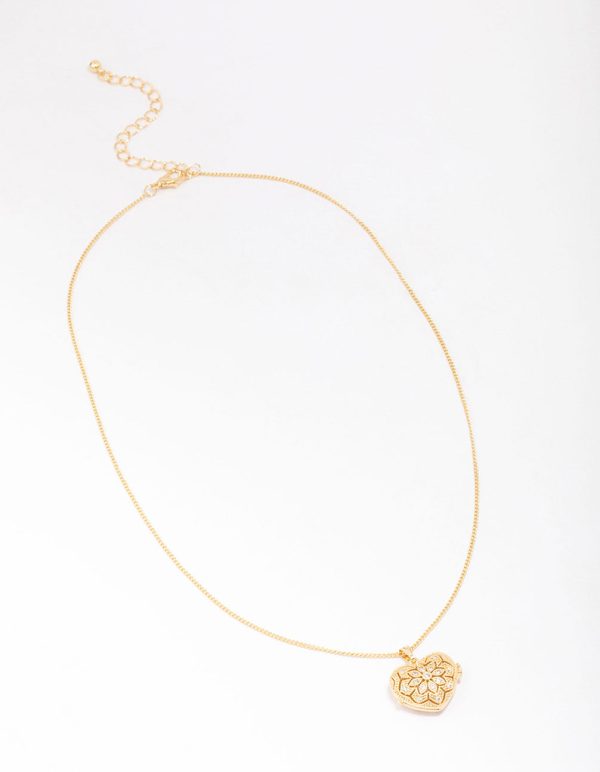 Gold Plated Heart Locket Cubic Zirconia Pendant Necklace For Sale - Image 3