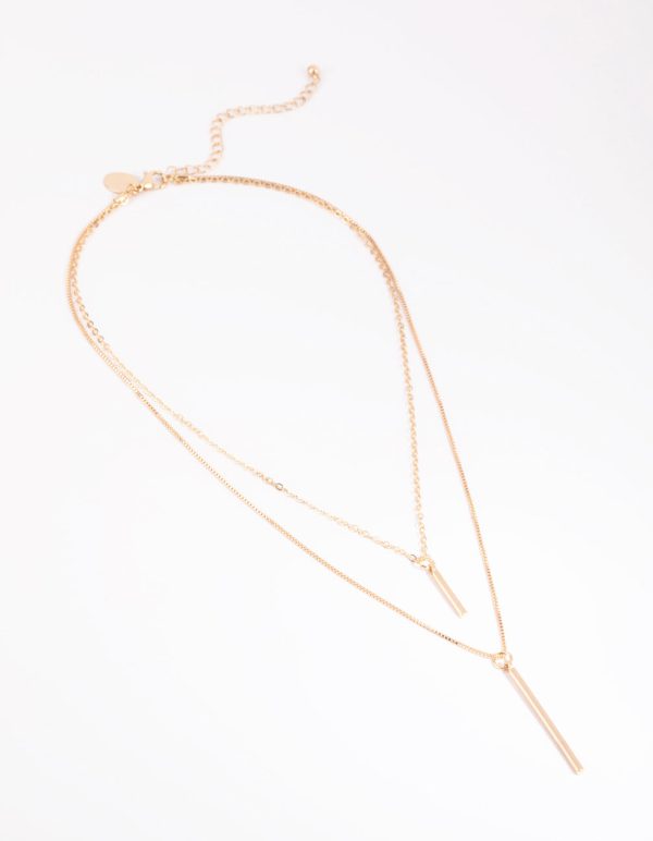 Gold Double Drop Bar Necklace Fashion - Image 2