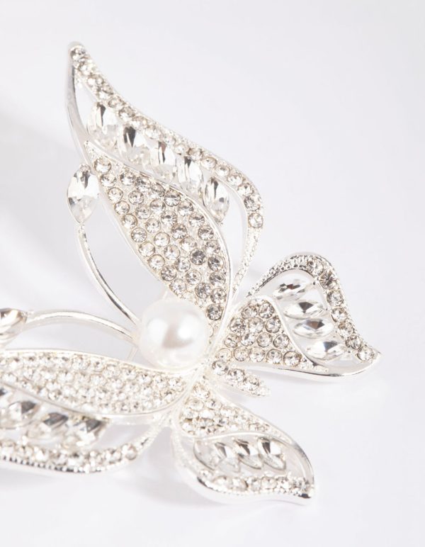 Silver Butterfly & Pearl Brooch Online Sale - Image 3