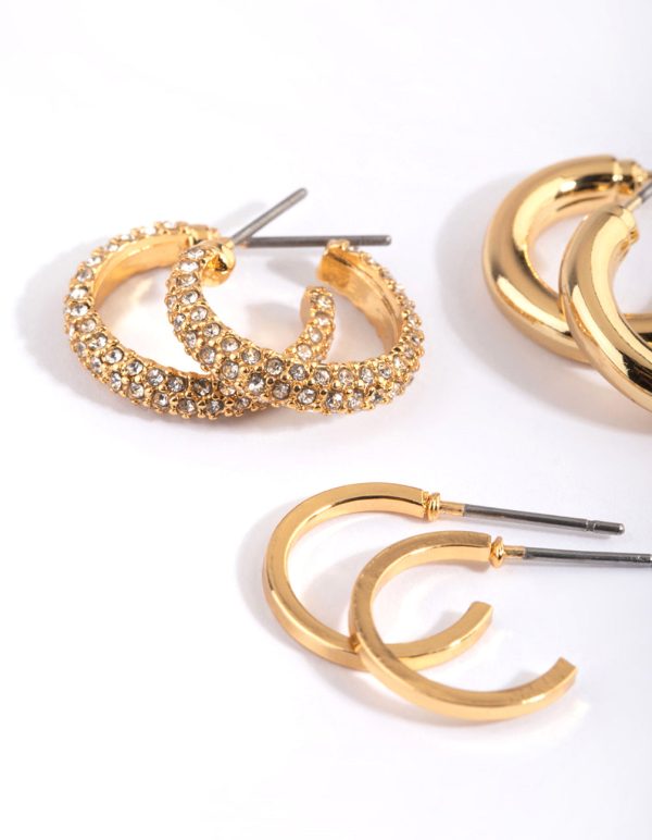 Gold Plated Diamante Hoop Earring Pack Online Hot Sale - Image 2