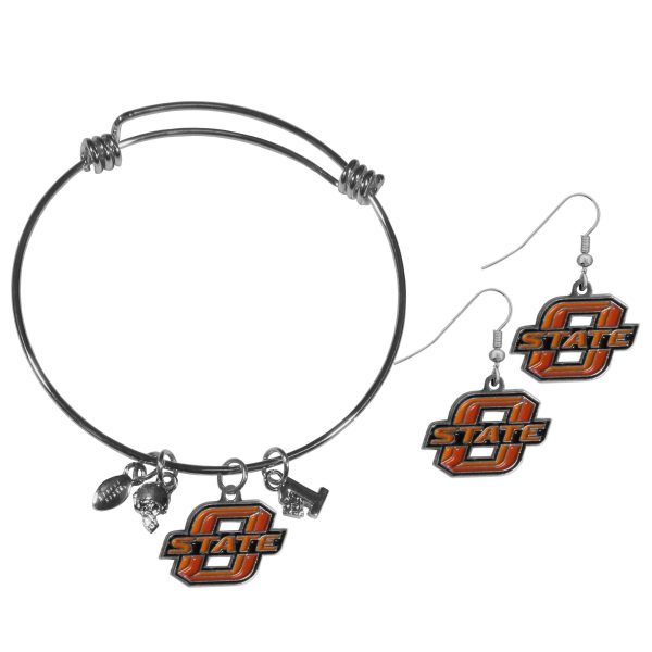 Oklahoma St. Cowboys Dangle Earrings and Charm Bangle Bracelet Set Sale